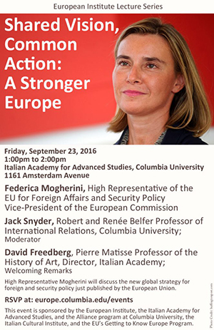 Federica Mogherini: the EU Global Strategy, European Institute Lecture Series poster